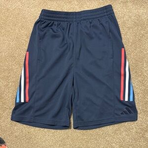 Adidas Blue and Red Athletic Shorts with Elastic Waistband